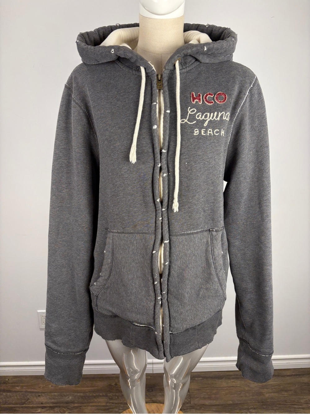 Vintage Y2K Hollister Grey Zip Up Hoodie Laguna Beach Heavyweight L